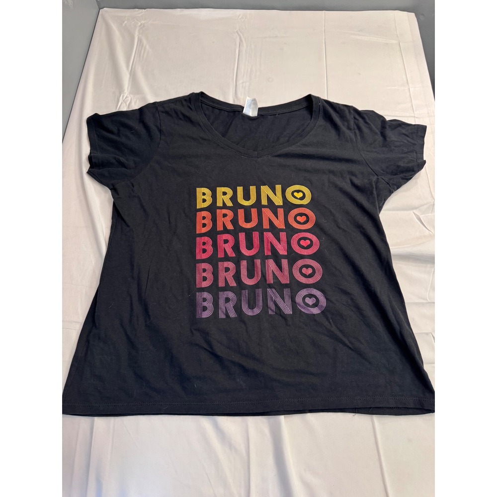 Bruno Mars Fan Graphic Tee Black Cotton Retro Gradient Hearts Shirt Large